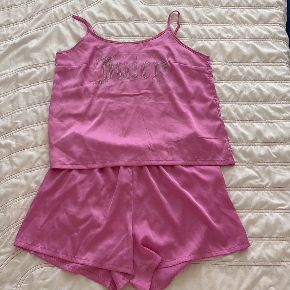 Juicy Couture Women’s Satin Cami and Shorts Pajama Set Size M Bright Pink